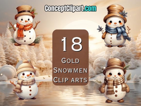 18 X Cute Gold Christmas Snowman Bundle: Illustrations Review