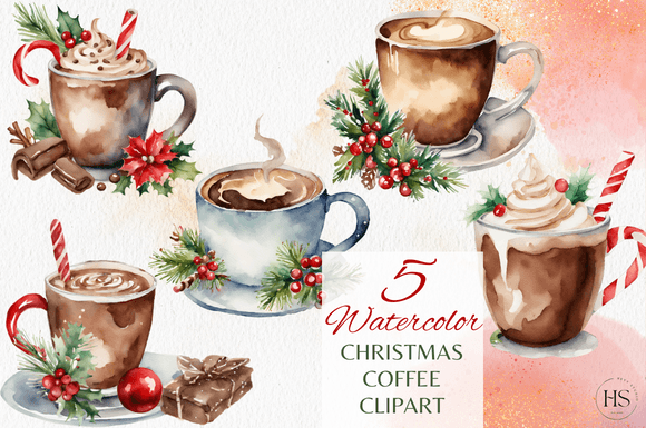 5 Watercolor Christmas Hot Chocolate Set Illustrations Review