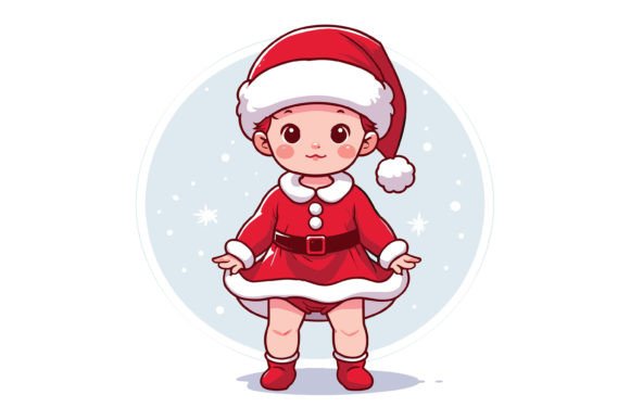 Baby Girl Wearing Christmas Hat Design for Illustrations