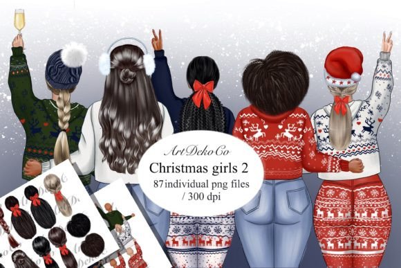 Best Friends, Christmas Clipart for Modern Illustrations