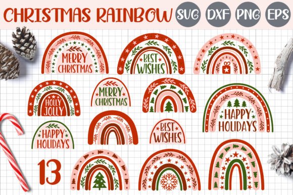 Boho Christmas Rainbow Vector Clipart for Modern Illustrations