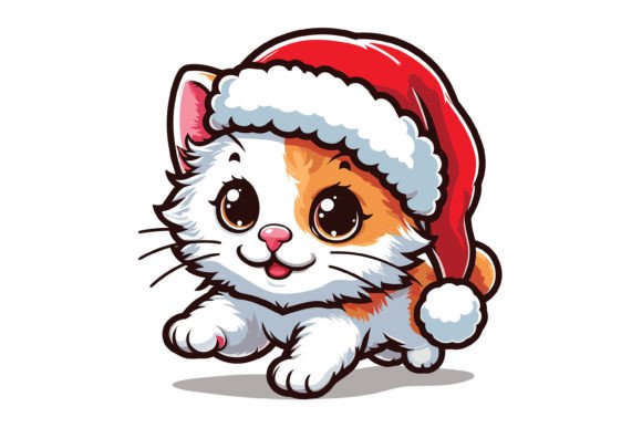 Cat Wearing Christmas Hat Design for Holiday Illustrations