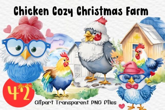 Chicken Cozy Christmas Farm Clipart for Brand Illustrations