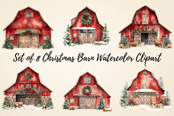 Christmas Barn Watercolor Clipart Embroidery Review