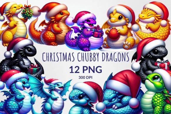 Christmas Chubby Dragons Sublimation: Festive Illustrations for Crafters