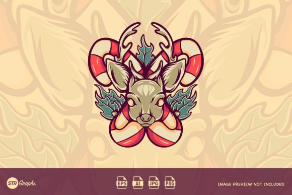 Christmas Deer and Candy - Illustration for Seasonal Projects