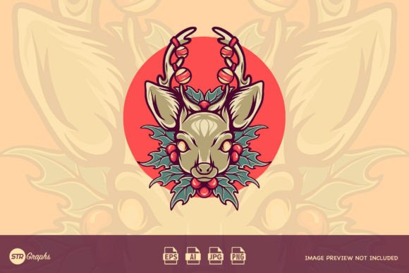 Christmas Deer and Holly Flowers Illustrations for Modern Publishing