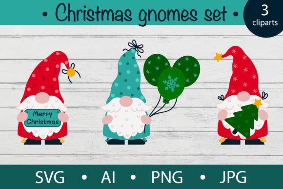 Christmas Gnomes Set, SVG Clipart for Illustrations