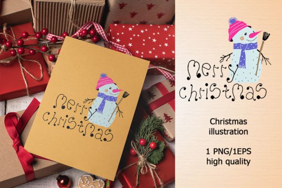 Christmas Illustration with Snowman for Branding and Illustrations