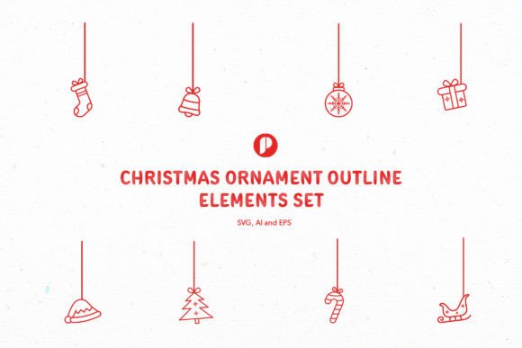Christmas Ornament Outline Elements Set for Illustrations
