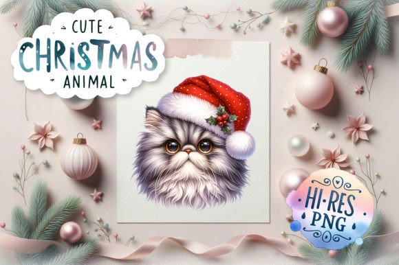 Christmas Persian Cat Watercolor: Premium Illustrations for Crafters