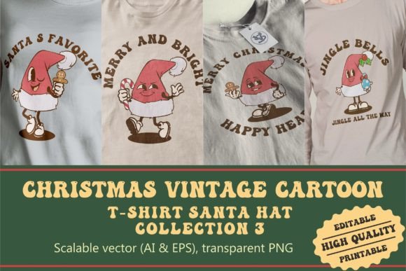 Christmas Santa Hat Vintage Cartoon for Illustrations