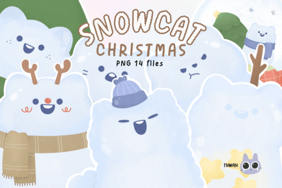 Christmas Snowman Cat Watercolor Clipart for Illustrations