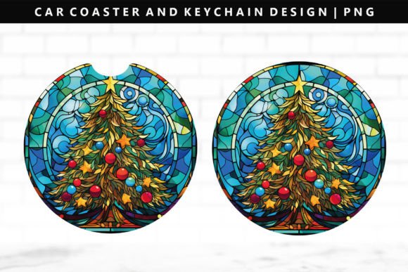 Christmas Tree Car Coaster Sublimation: Festive Illustrations for Crafters