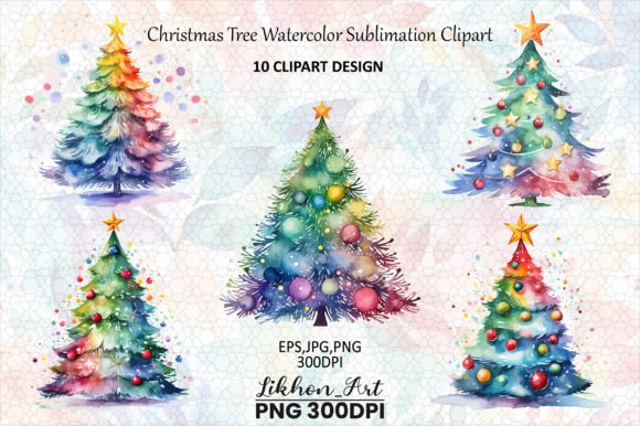 Christmas Tree Watercolor Sublimation: Premium Illustrations for Editorial