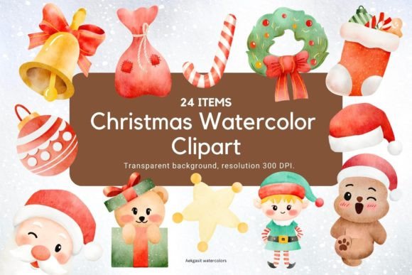 Cute Christmas Cartoon Watercolor Illustrations for Real Crafts