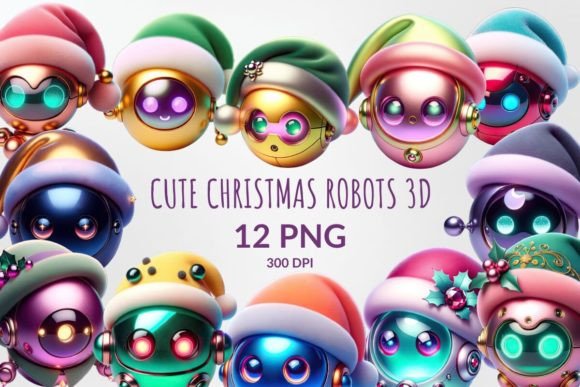 Cute Christmas Robots 3D Sublimation for Brand Illustrations