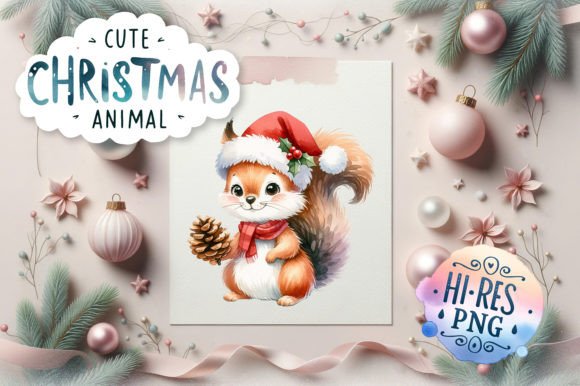 Cute Christmas Squirrel Watercolor for Blog Illustrations