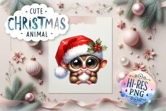 Cute Christmas Tarsier Watercolor: Festive Illustrations for Local Brands
