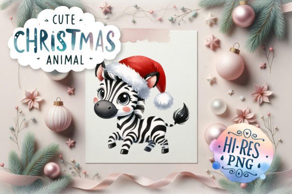 Cute Christmas Zebra Watercolor for Seasonal Illustrations