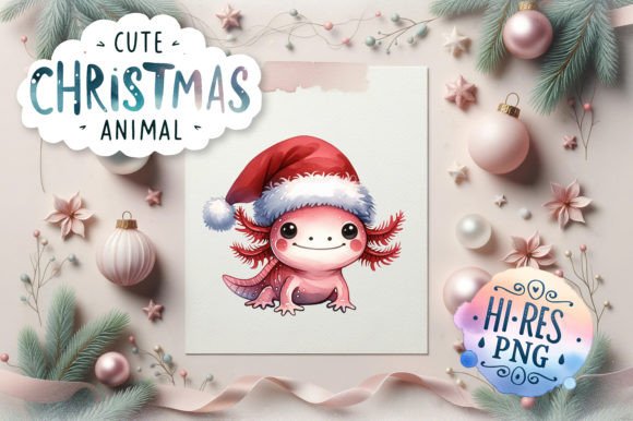 Cute Watercolor Christmas Axolotl for Modern Illustrations