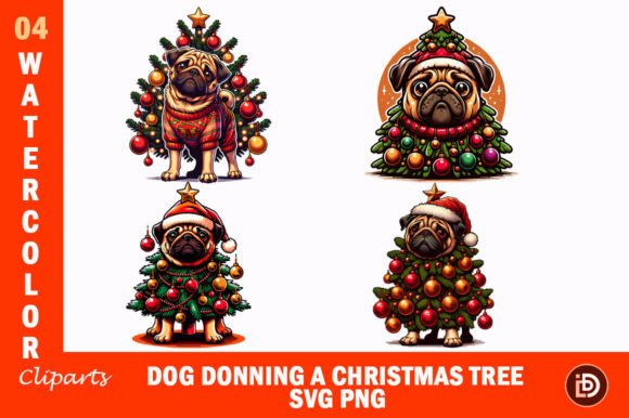 Dog Donning a Christmas Tree SVG PNG for Illustrations