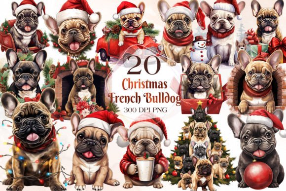 Funny Christmas French Bulldog Clipart for Modern Illustrations