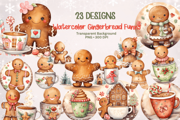Gingerbread Funny Christmas Clipart for Illustrations