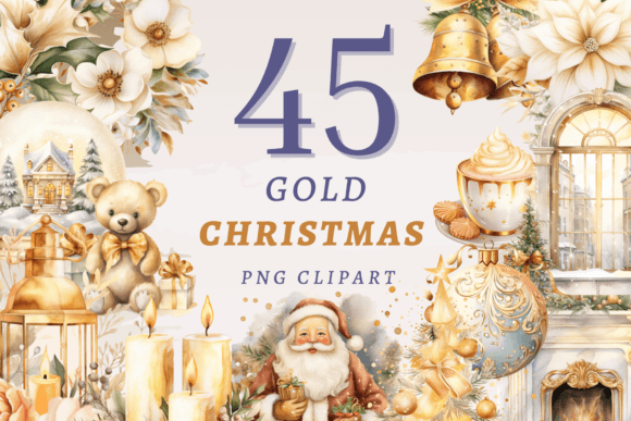 Gold Christmas PNG Bundle: Premium Illustrations for Seasonal Branding
