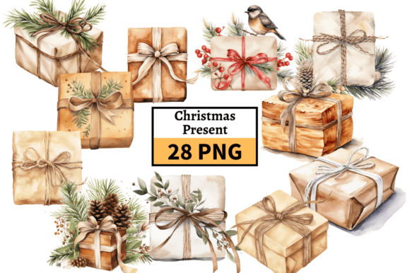 Natural Christmas Present Clipart Bundle for Branding
