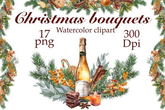 Orange Christmas, Watercolor Clipart for Modern Illustrations