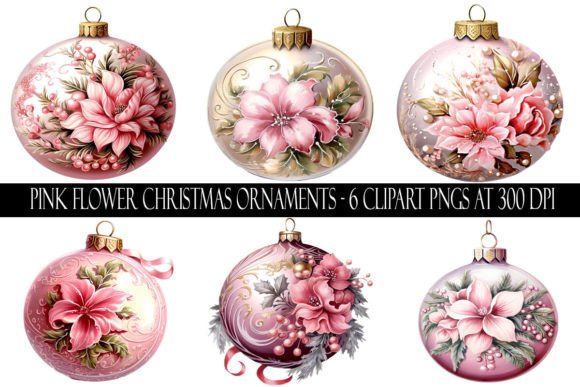 Pink Flower Christmas Ornament Clipart for Modern Illustrations