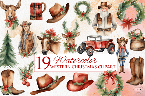 Reviewing 19 Western Christmas Watercolor Clipart for Brand Identity