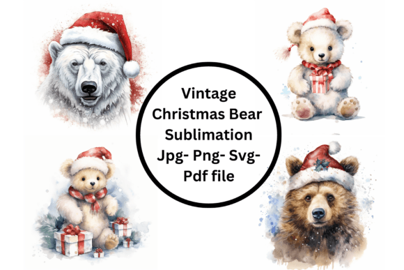 Vintage Christmas Bear Sublimation: Premium Illustrations for Holiday Branding