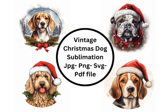 Vintage Christmas Dog Sublimation for Illustrations