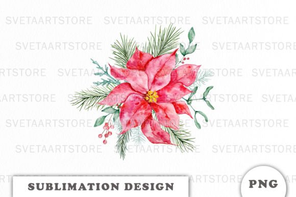 Watercolor Christmas Bouquet Sublimation for Illustrations