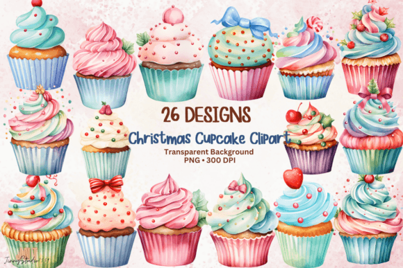 Watercolor Christmas Cupcake Clipart Review