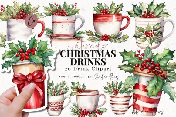 Watercolor Christmas Drinks Clipart for Festive Illustrations