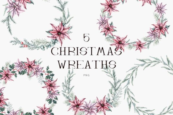 Watercolor Christmas Floral Wreaths: Premium Illustrations for Holiday Branding