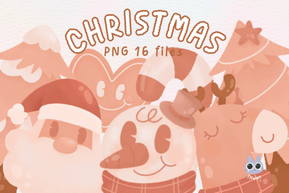 Watercolor Pink Christmas Cute Clipart for Illustrations